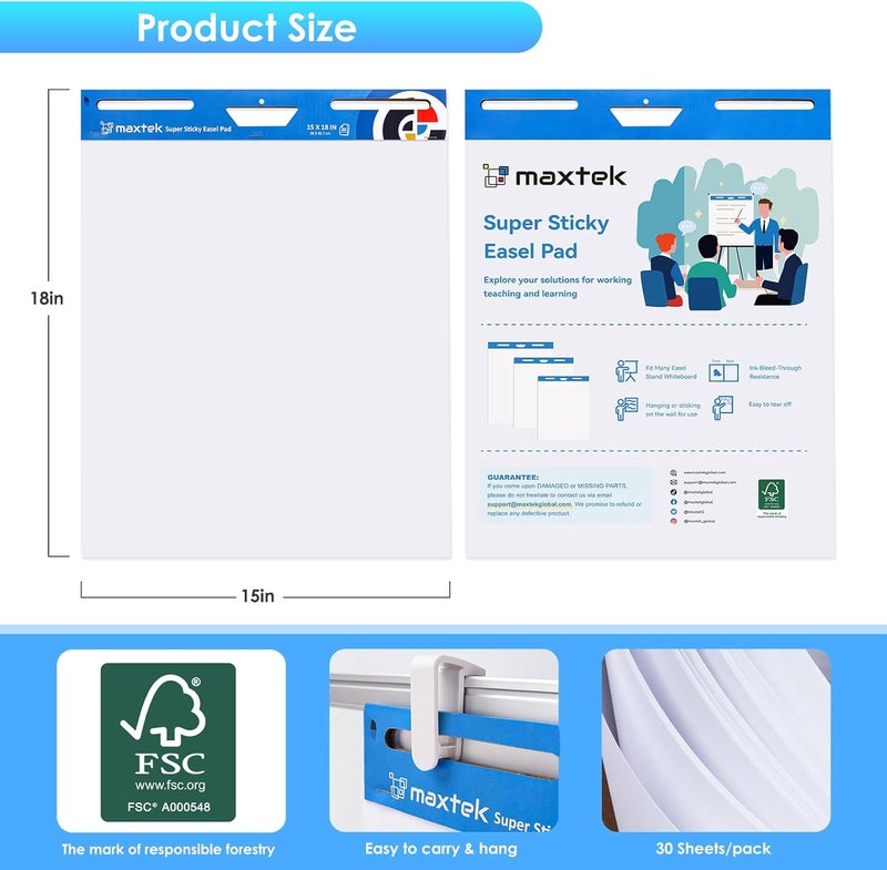 maxtek Chart Paper 15"x18", Large Sticky Easel Pad with 4 Packs, 120 Sheets, Upgraded Big Anchor Flip Chart Paper with Super Sticky Back, Self-Stick Paper for Walls & Easels - Image 3